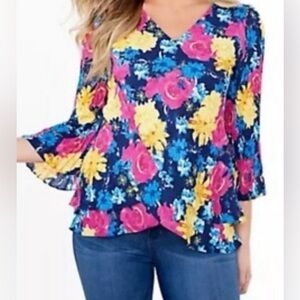 Laurie Felt reversible, woven blouse, pleated sleeves, size